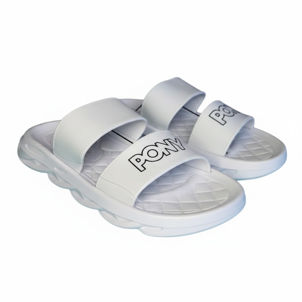 PONY White  Dual-Strap Slide Sandals